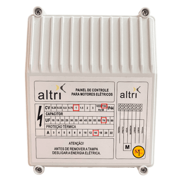 Altri Painel Box Para Bomba de Poço Com Entrada Para Boia 3 fios 1.00cv Mono 110v 70uf 14A