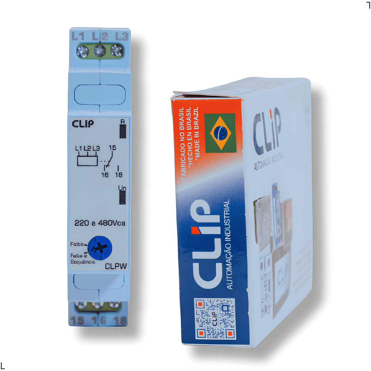 Monitor de Tensão Trifásico Clip CLPW, Falta, Sequência e Assimetria de Fase, 220–480Vca, Sem Retardo