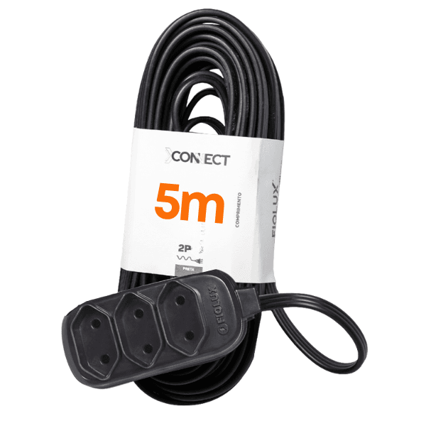 Extensão Connect 10A 3 Tomadas 2P 5M Preto Bipolar – Fiolux